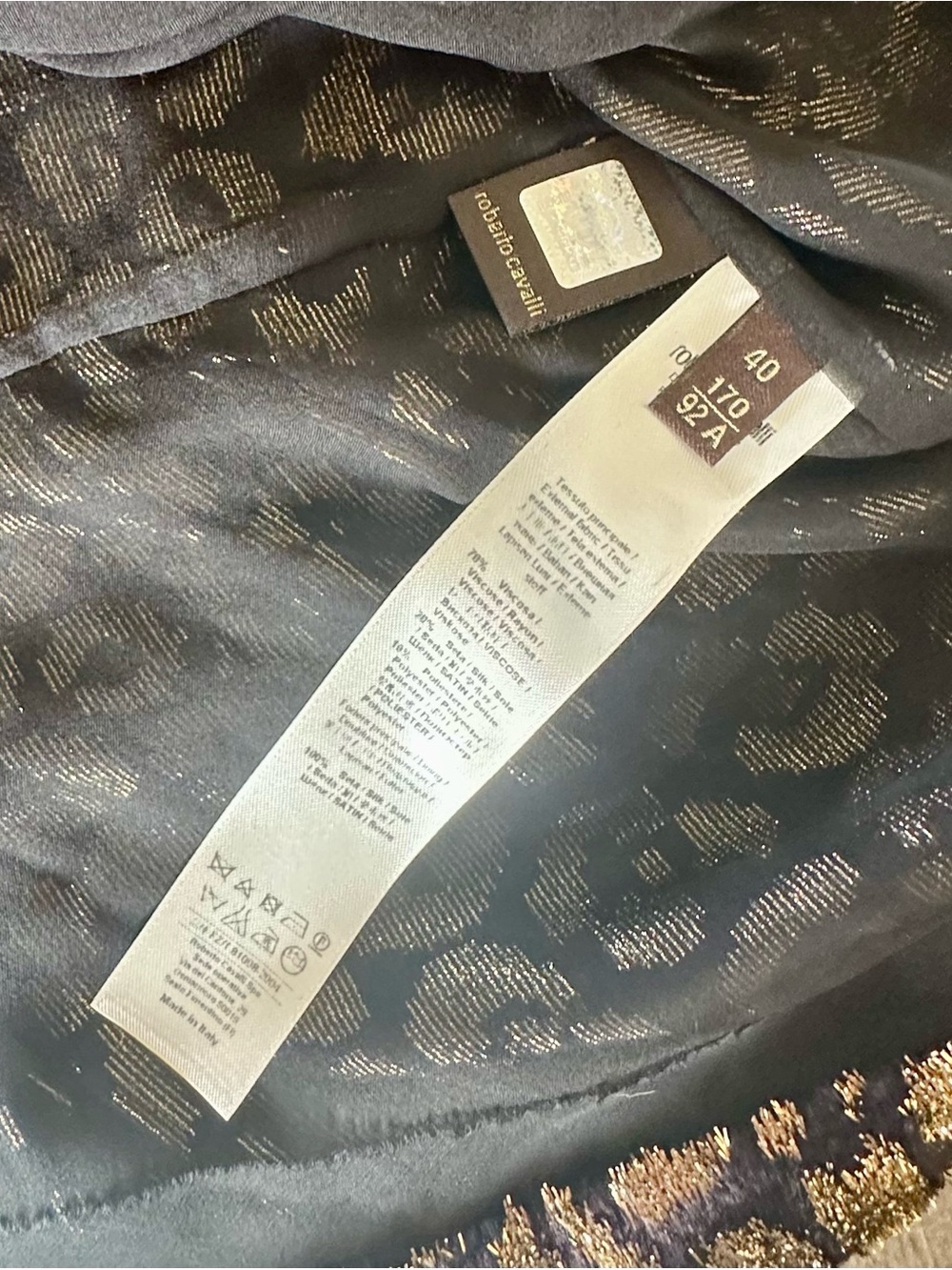 Women’s Roberto Cavalli V-Neck Half Zip Jacket Sz 40/4, Gold Velvet, Silk Hem - Picture 7 of 10